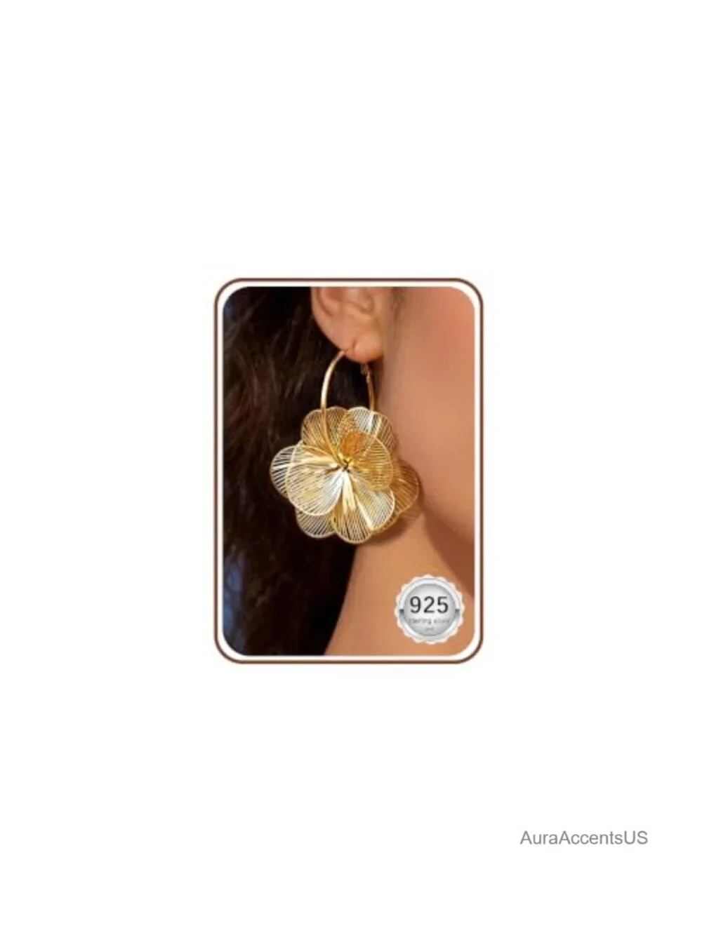 Dangle Flower Earrings for Women - 925 Sterling Silver Post 18K Gold Plated